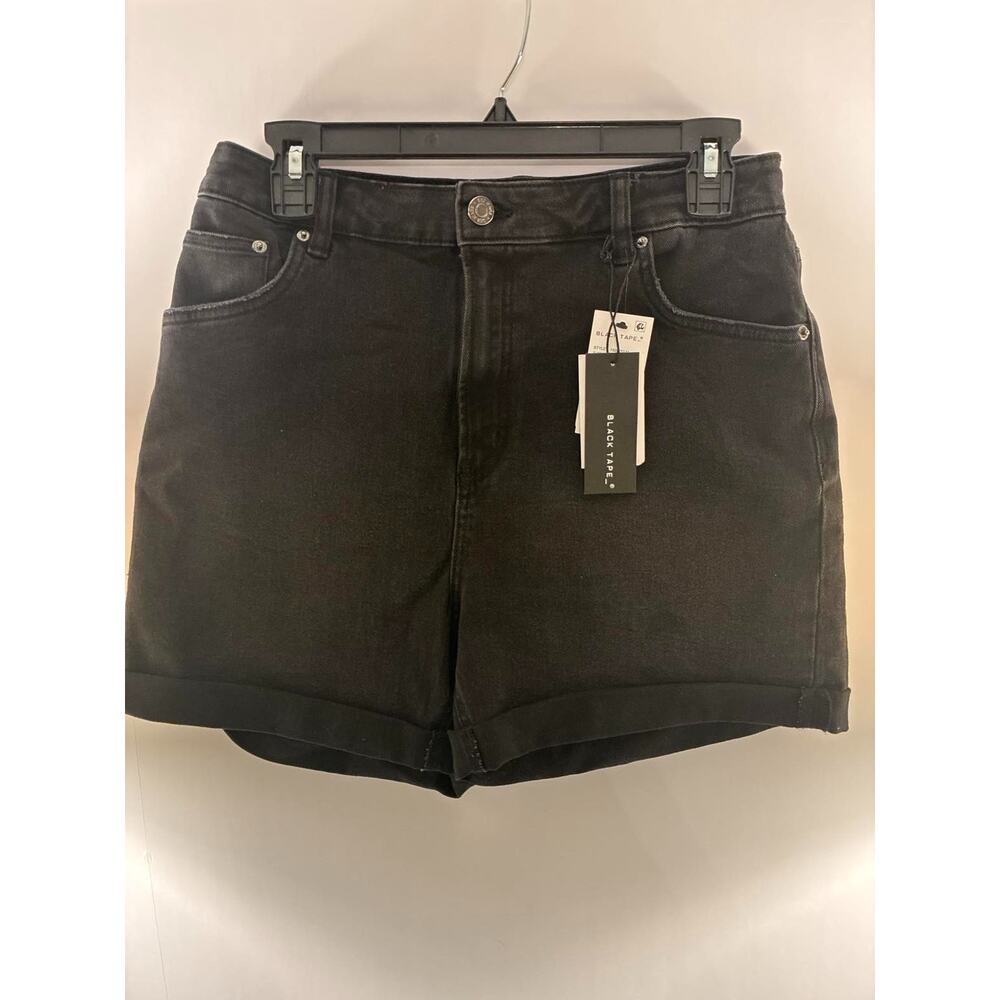 Black Tape Denim Shorts Womens 30 Black Washed Cuffed Mid Rise Stretch